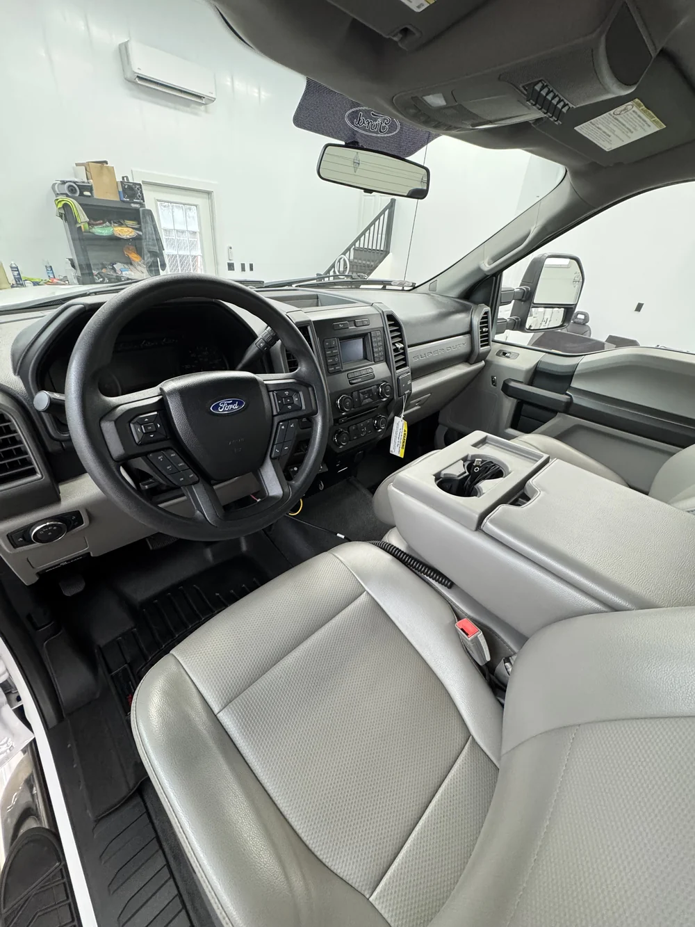Detailed truck interior with clean leather seats